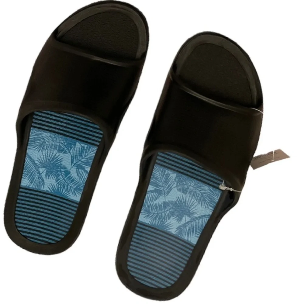 Black Rubber Slip On Sandal Smooth Comfort Cushion Insole Grip Outer Sole Mens 9